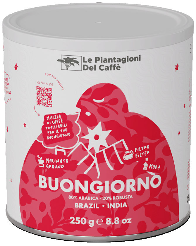 Buongiorno - Lattina di caffè macinato, miscela, 80% Arabica 20% Robusta per Moka dal Brasile ed India in formato da 250g