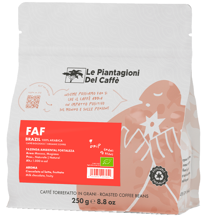 FAF - Pacco di caffè Specialty in grani di Singola Piantagione, Biologico, 100% Arabica per Drip dal Brasile in formato da 250g