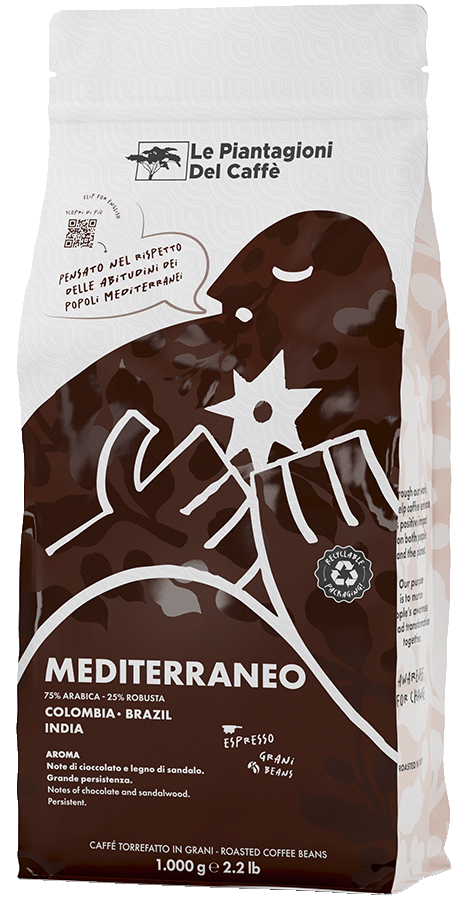 Mediterraneo - Pacco di caffè in grani, miscela, 75% Arabica e 15% Robusta per Espresso dalla Colombia, Brasile ed India in formato da 1000g